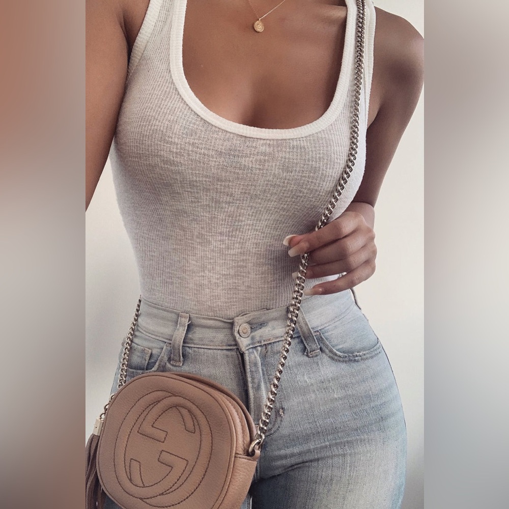 JLUXLABEL Ivory Nila Ribbed Scoop Tank Top White Wife Beater Tank Size Small